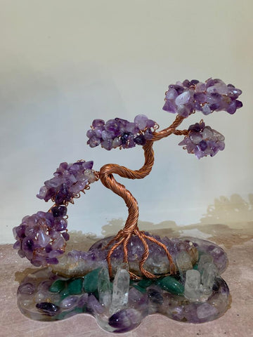 Bonsai, amethist, aventurijn, bergkristal boom